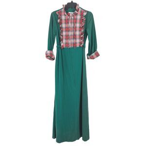 Vintage 70s Jr's Lounge Craft Christmas Plaid Long Modest Nightgown Size 13